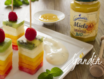 Apicoltura Gardin - Spiedini di frutta con crema al miele biologico di girasole